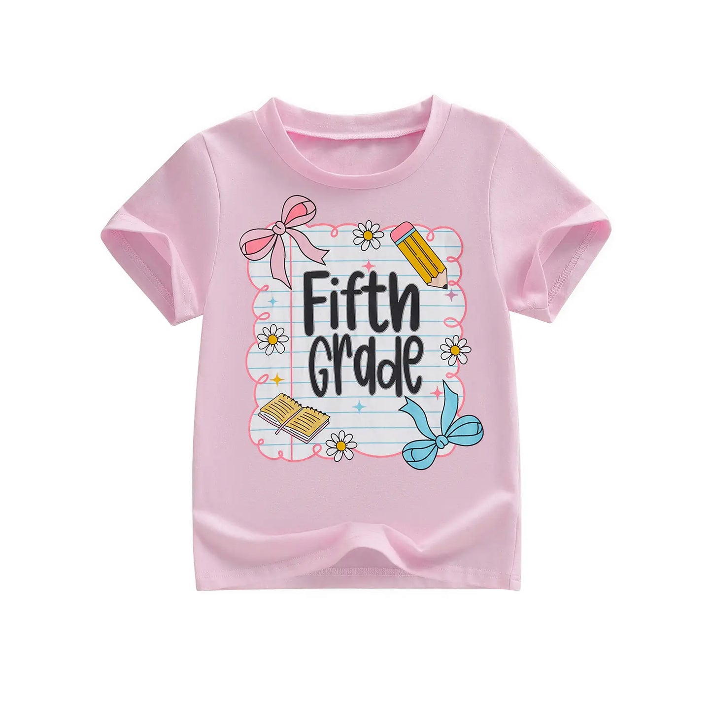 Toddler Baby Little Girl Back to School T Shirts Short Sleeve Grade Print Casual Summer Tops 4-11 Years