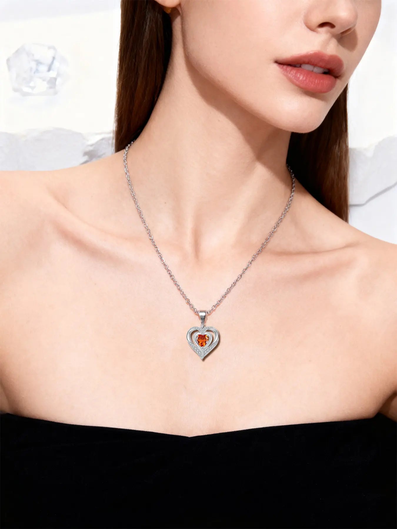 Nested Hearts Birthstone Pendant Necklace with Eternal Flower - Comes with Exquisite Rose Gift Box Romantic Gift Set Jewelry Gift for Valentine'S Day & Birthday,A Gift for My Wife, Mother, and Girlfriend