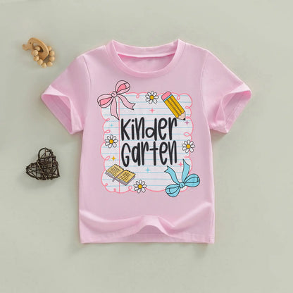 Toddler Baby Little Girl Back to School T Shirts Short Sleeve Grade Print Casual Summer Tops 4-11 Years