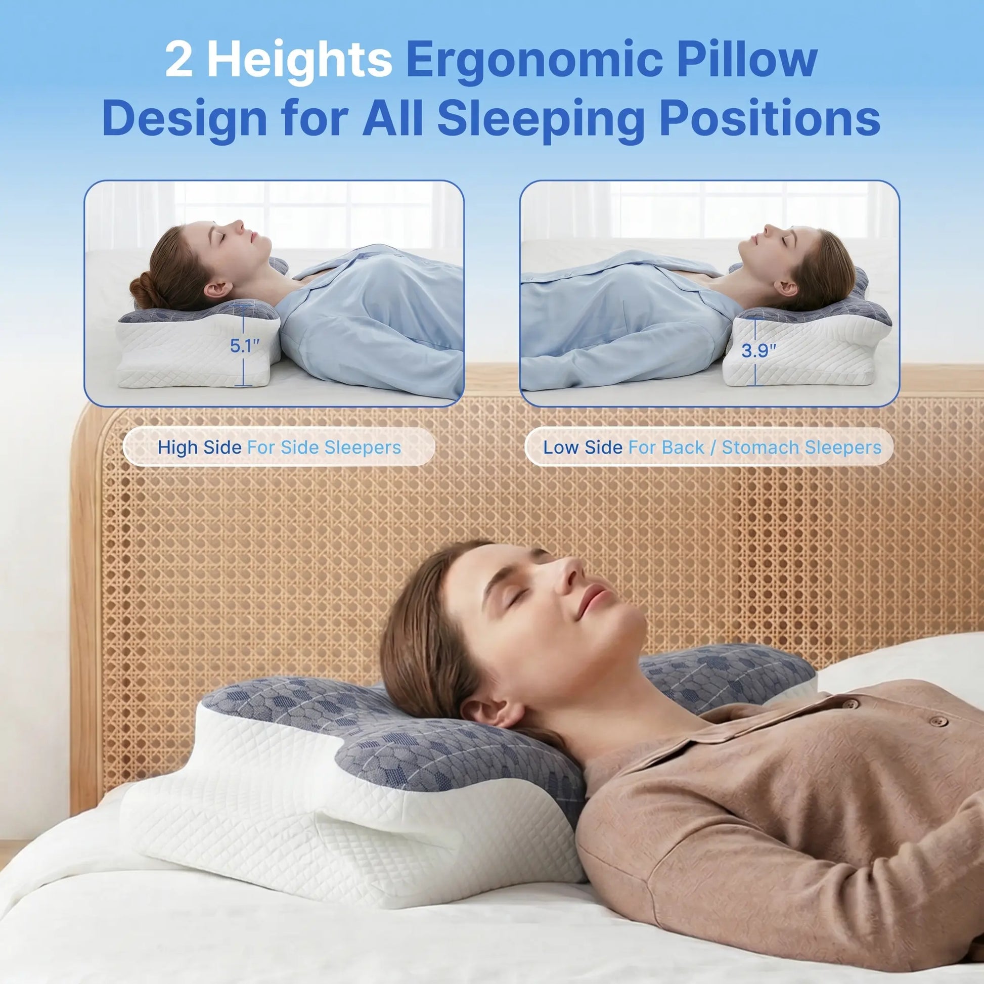 Cooling Slow-Rebound Memory Foam Cervical Neck Standard Pillow - 9-Hole Ventilation, Cotton Washable Cover, Ergonomic Adjustable Fit, Spinal Alignment, Sleeping Pain Relief for Side & Back Sleepers, Machine Washable, Breathable (Pillows for Sleeping)