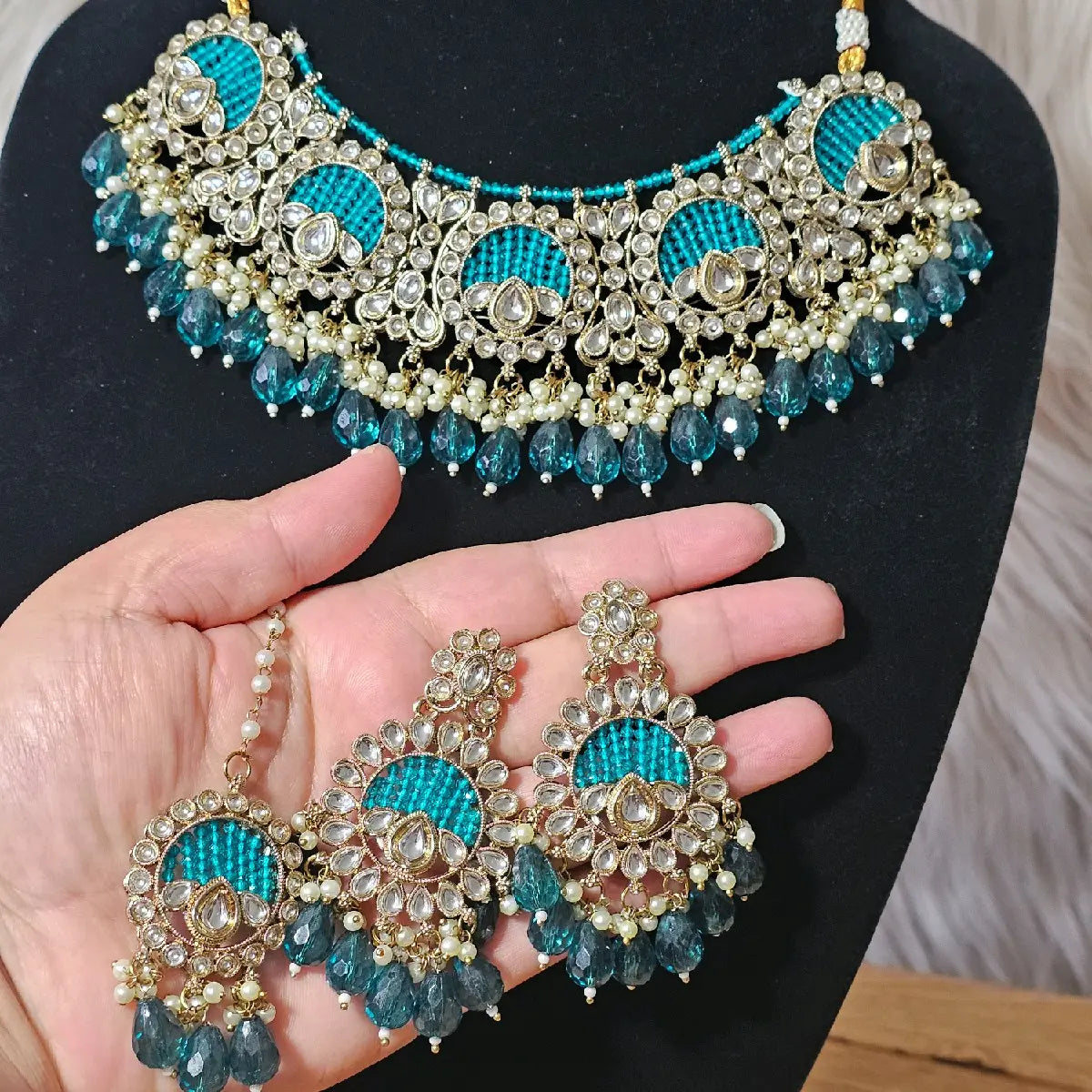 Traditional Indian Pakistani Desi Necklace Earrings Tikka Set
