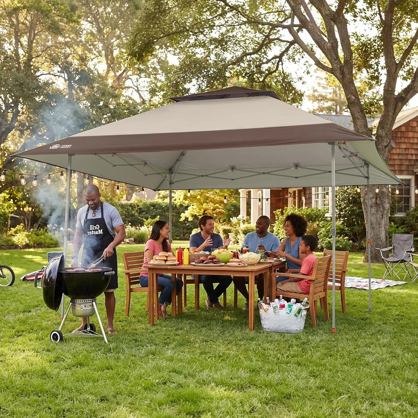 CROWN SHADES 13X13 Pop up Canopy, Outdoor Canopy Tent, Gazebo for Backyard & Patio Furniture, Foldable Sun Shade, Beige&Coffee