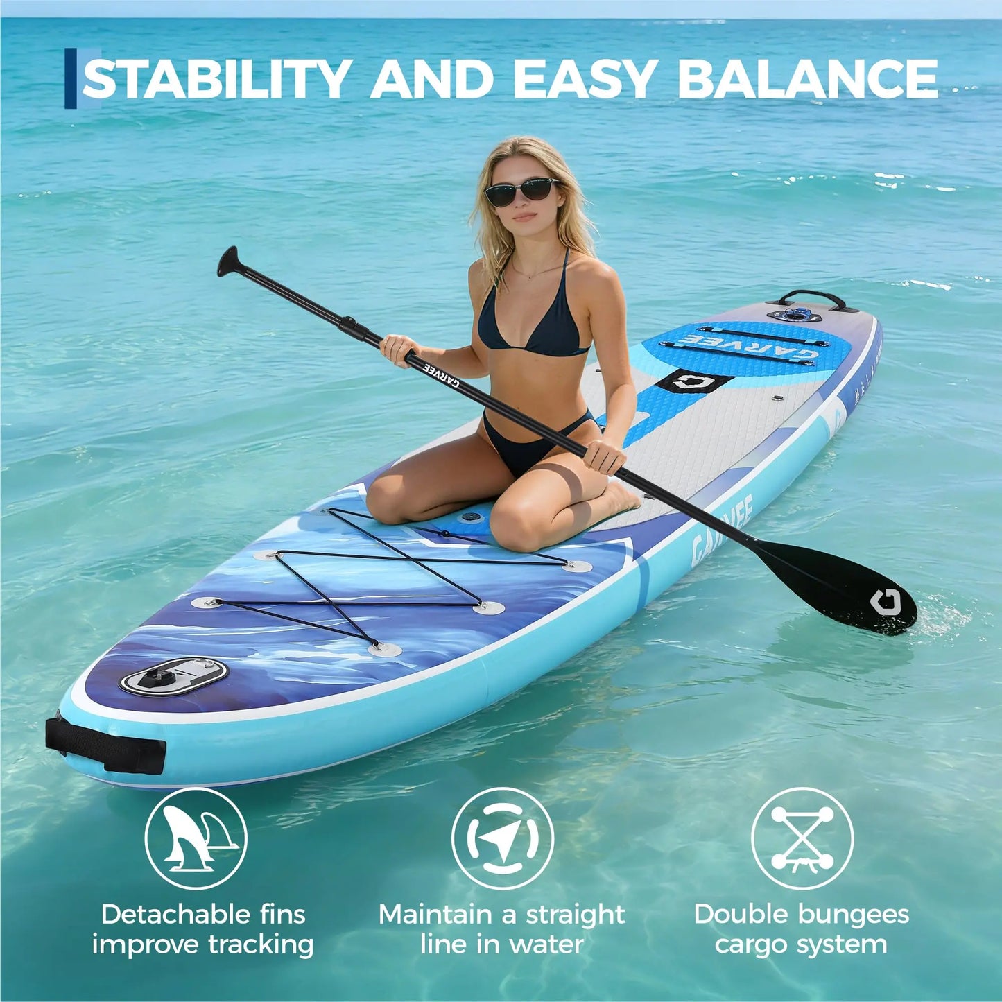 Extra Wide Inflatable Stand-Up Paddleboarding Paddle Board - 10'6" X 32" X 6" - Non-Slip Stable Deck - 450 Lbs Capacity - Deluxe Paddleboarding Accessories, Backpack, Paddle, Air Pump, Camera Mount - Ideal for Yoga, Fishing, Surfing, Beginners