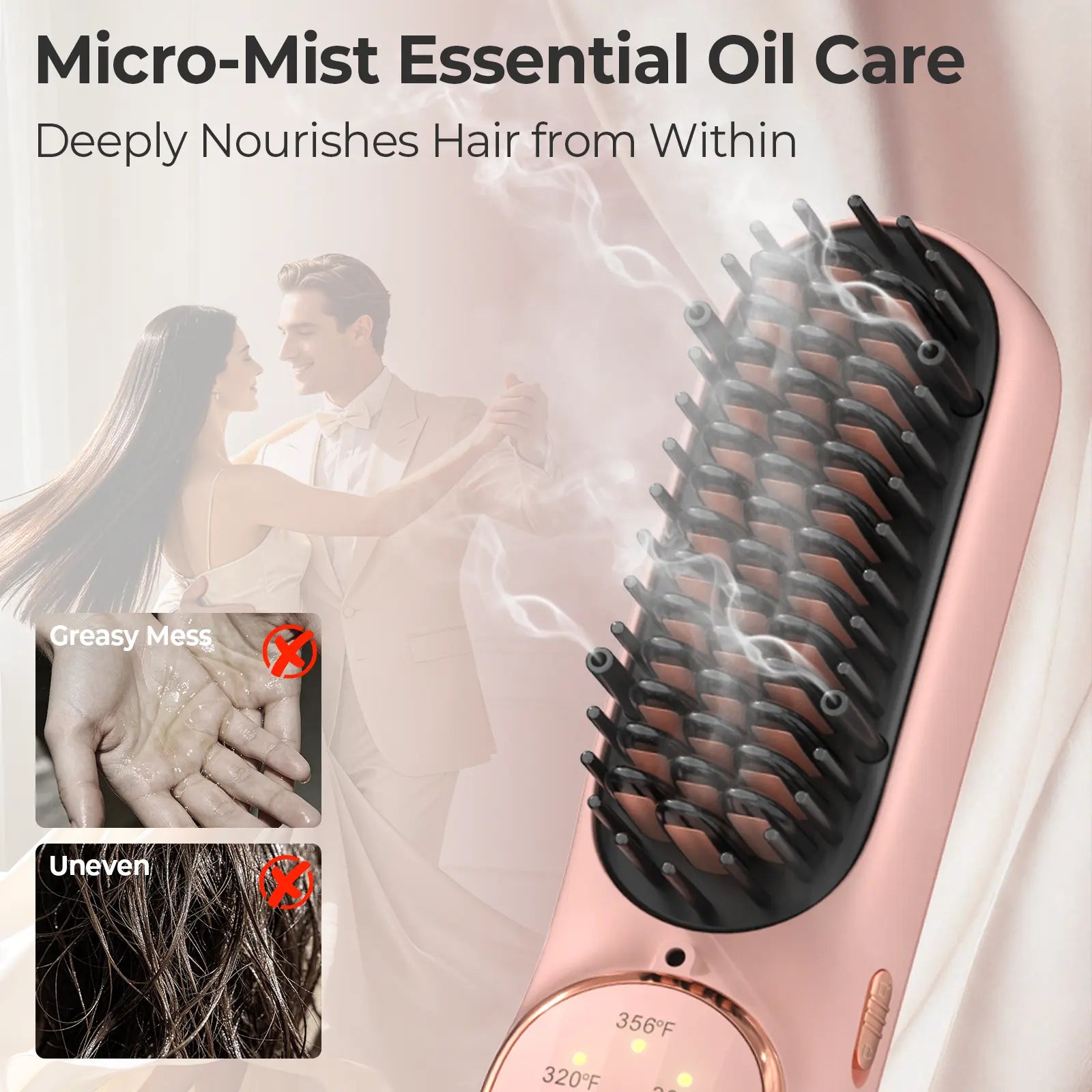 CONLWIN 2026 New Cordless Hair Straightener Brush, Portable for Travel Touch-Ups,Oil Nourished Salon Straightening Brush, Negative Ions Anti-Frizz, anti Scalding Ceramic Hot Comb with 3 Heat & Safety Lock