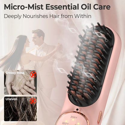 CONLWIN 2026 New Cordless Hair Straightener Brush, Portable for Travel Touch-Ups,Oil Nourished Salon Straightening Brush, Negative Ions Anti-Frizz, anti Scalding Ceramic Hot Comb with 3 Heat & Safety Lock