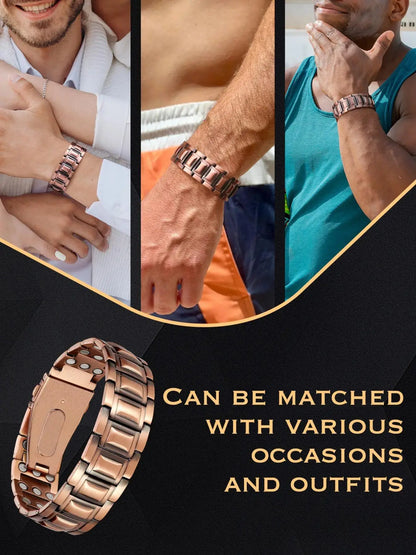 A Red Copper Magnetic Energy Bracelet with Magnets, Featuring Functions of Relieving Fatigue, Promoting Blood Circulation and Alleviating Joint Discomfort. It Is Suitable as a Gift for Father'S Day or for Giving as a Birthday Present to Elders.