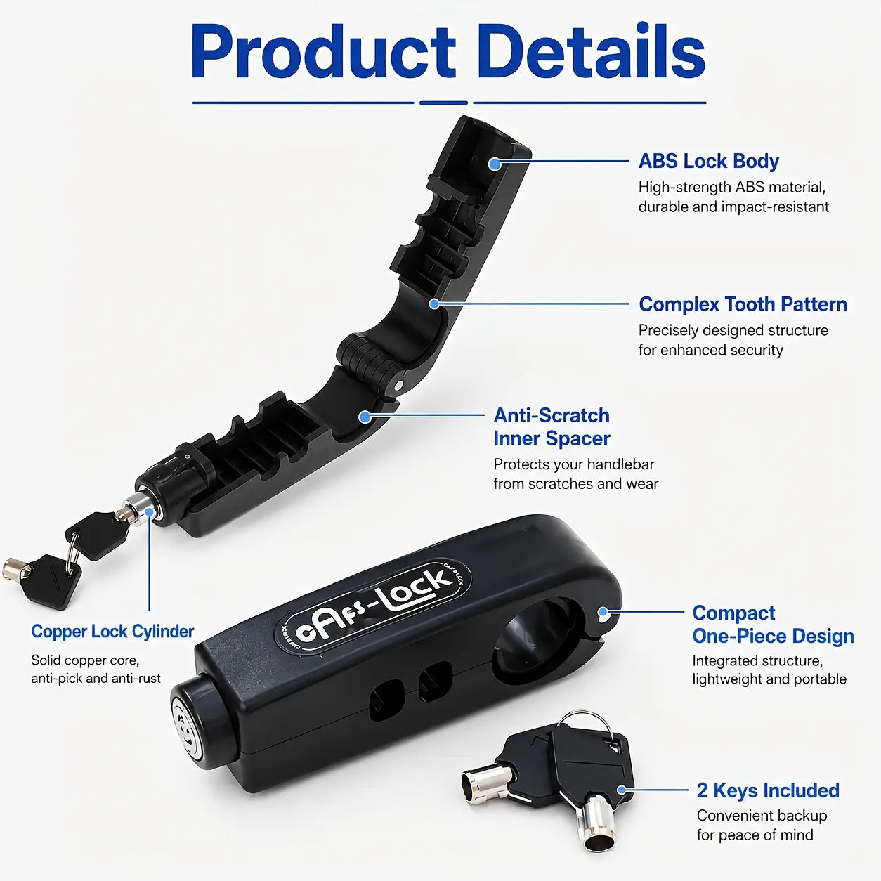 Motorcycle Anti-Theft Handlebar Lock Set - 2 Keys, ABS Throttle Lock, Keyless Combination System, Sturdy Durable Light Weight Long-Lasting, Easy Install/Remove for Atvs, Scooters, Dirt Bikes