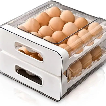 Egg Holder for Fridge, Automatic Rolling Egg Container for Refrigerator, Stackable Fridge Organizers and Storage with Lid, Clear Plastic Egg Dispenser & Tray