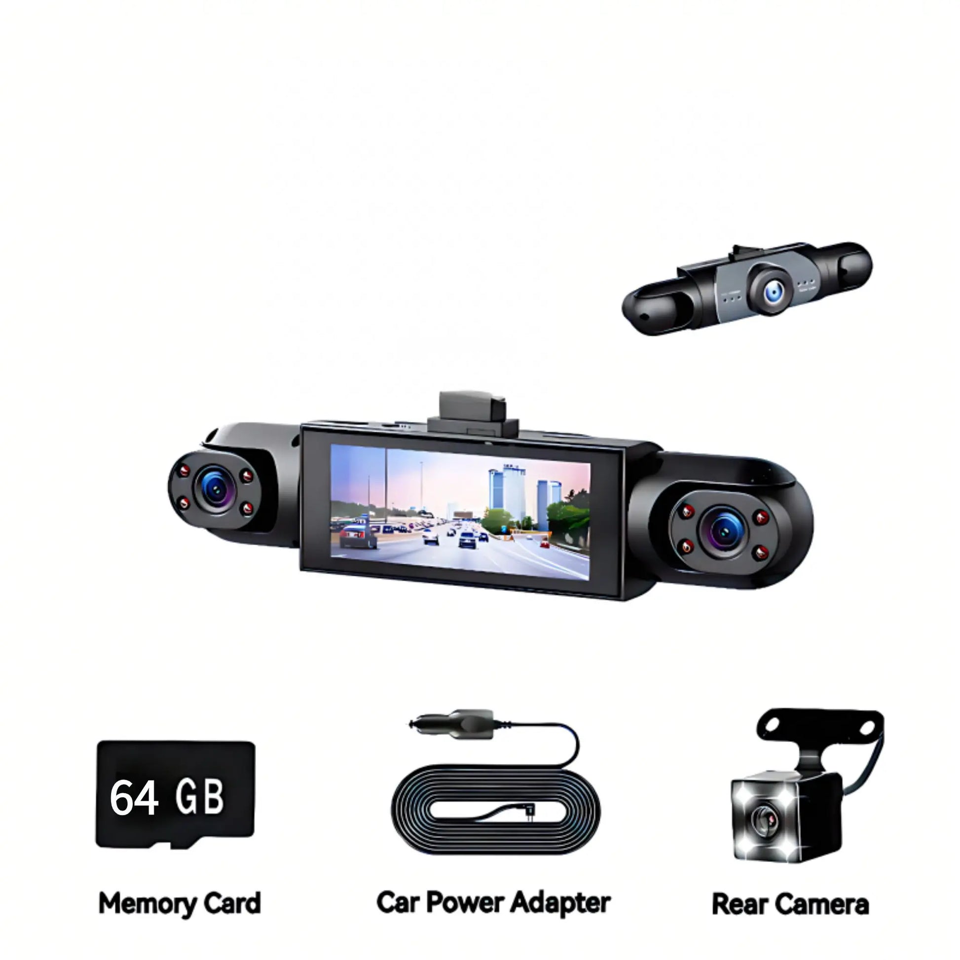 LASATE Car Dash Cam, 1080P Car DVR with Memory Card，3.16 Inch, Plug and Play（No Battery），Car Video Surveillance with Night Vision， Car DVR Hd Screen Front Rear Left and Right Dashcam，Holiday Gift(Not Wireless) Requires Charging to Use