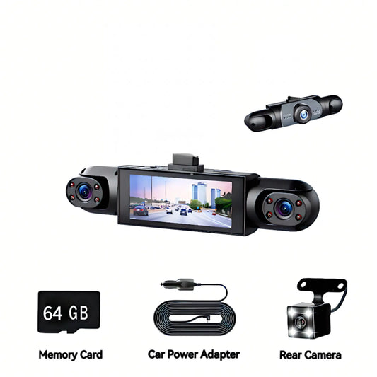 LASATE Car Dash Cam, 1080P Car DVR with Memory Card，3.16 Inch, Plug and Play（No Battery），Car Video Surveillance with Night Vision， Car DVR Hd Screen Front Rear Left and Right Dashcam，Holiday Gift(Not Wireless) Requires Charging to Use
