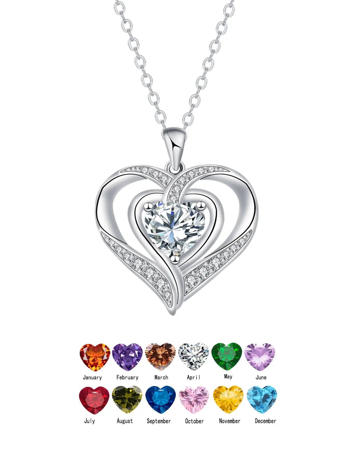 Nested Hearts Birthstone Pendant Necklace with Eternal Flower - Comes with Exquisite Rose Gift Box Romantic Gift Set Jewelry Gift for Valentine'S Day & Birthday,A Gift for My Wife, Mother, and Girlfriend