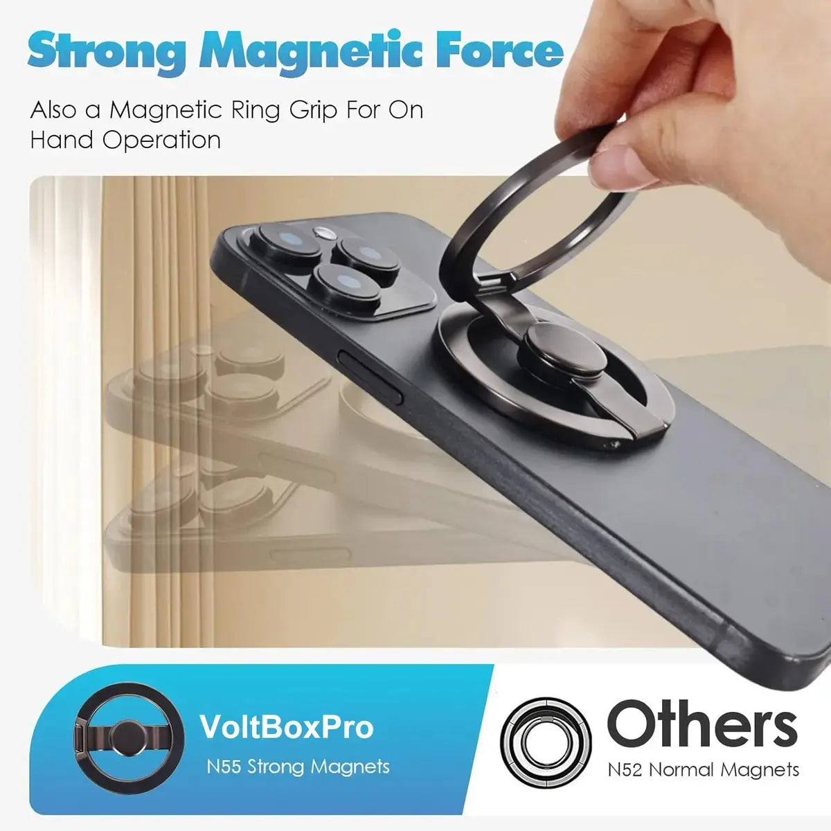 Nexmart Aluminum Magnetic Phone Grip Stand – 360° Foldable Desktop Holder, Fidget Stress Reliever, Universal for All Smartphones (Metal Ring Adapter Included)