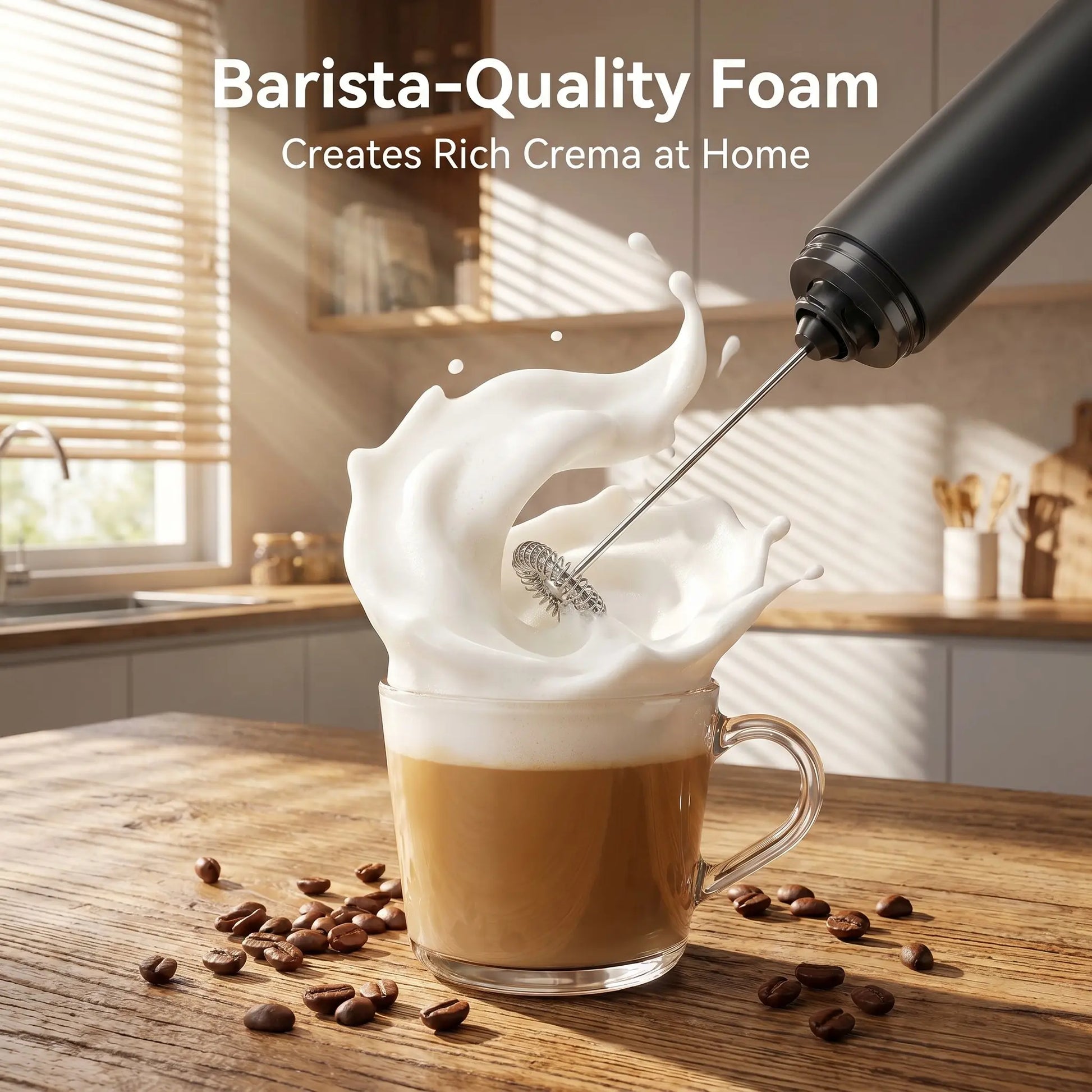 This Rechargeable USB Milk Frother Is a Handheld Electric Milk Frother with a Stirrer. It Can Stir and Froth Beverages Such as Coffee, Latte, Matcha, and Hot Chocolate.