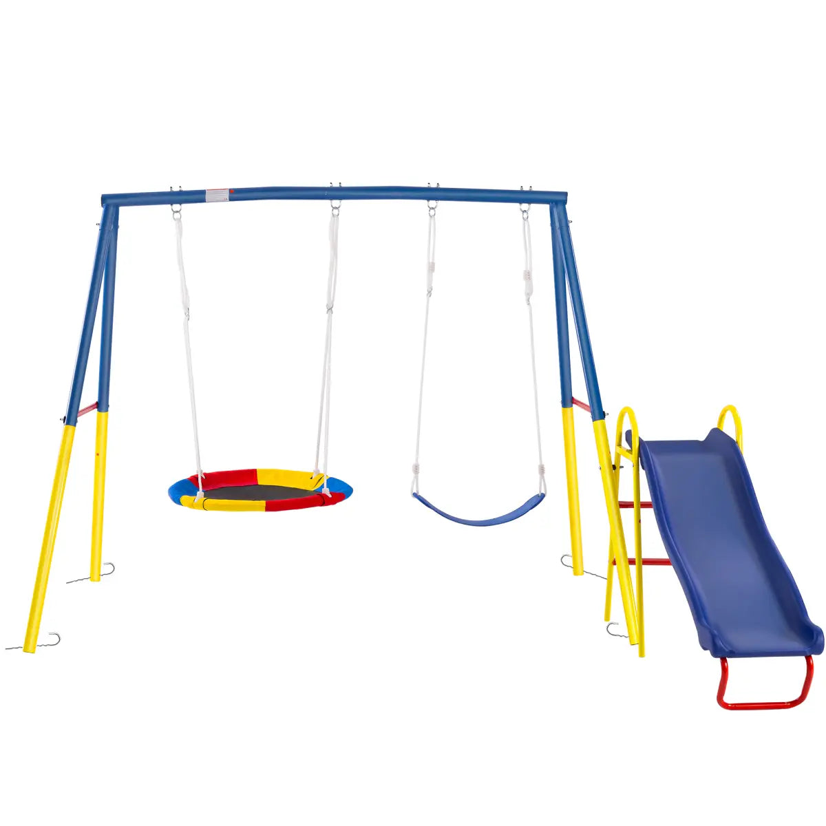 Unisex 3-In-1 Heavy-Duty Metal Playground Equipment Combo - Backyard A-Frame Stand, Toddler Outdoor Slide, 32" Saucer Swing Seat, PE Kids Sports Play Gear, Toddler Slide Outdoor