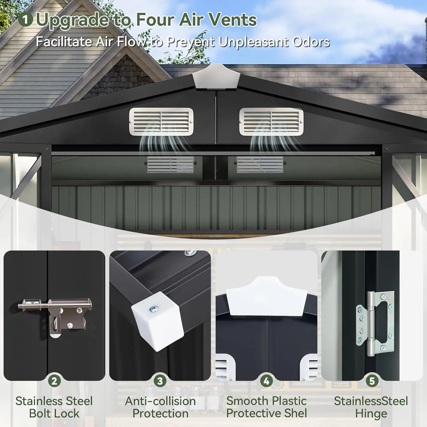 Aoxun Galvanized Steel Outdoor Storage Shed, 10'×8' Gable Roof Metal Tool Shed with Lockable Double Doors, Black for Backyard, Patio,Campingessentials,Outdoorfurnitureset,Campinggear Durable Garden Shed