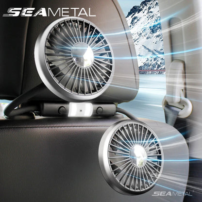Car USB Fan Dual Head Cooling Air Fan Independent Switch 3-Speed 360 Degree Adjustable Auto Headrest Fan for Rear Seat