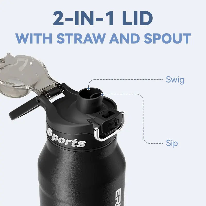 32/50Oz Vacuum Insulated Water Tumbler Bottle, Sturdy Beverage, Stylish,Portable & Leak-Proof, 2-In-1 Straw Lid, 12H Hot & 24H Cold, Stainless Steel Sports Drinkware for Gym, Office & Outdoor Enthusiasts