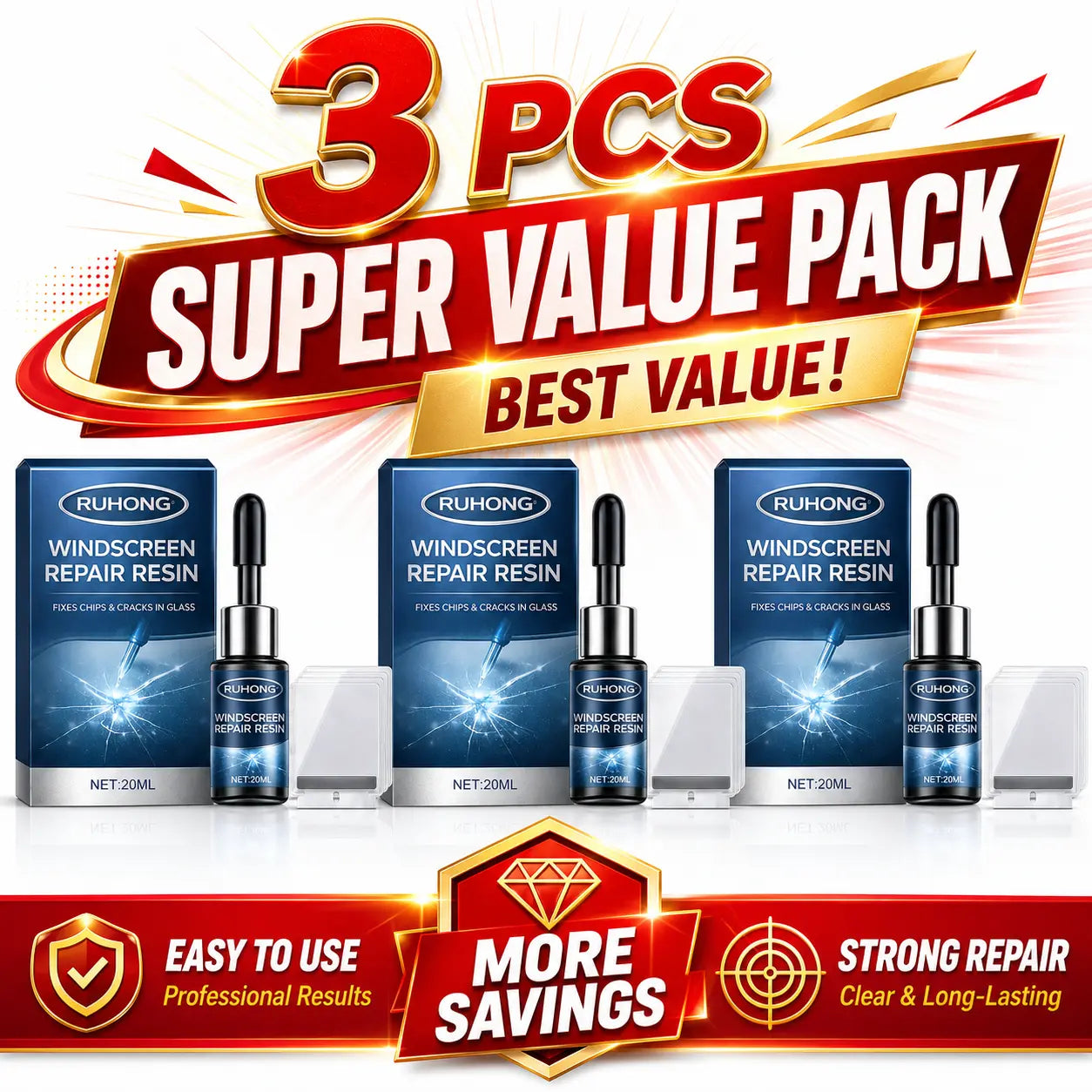 Car Windshield Crack Repair Kit Nano Glass Repair Fluid for Chips Cracks Star-Shaped Bulls-Eye Quick Fix Auto Glass Window Mirror Repair Resin Clear View
