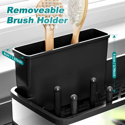 Stainless Steel Sink Caddy, Sponge Holder for Kitchen Sink with Brush Holder and Towel Rack, Sink Organizer for Countertop, Soap Dispenser Kitchen Organizers Storage Essentials