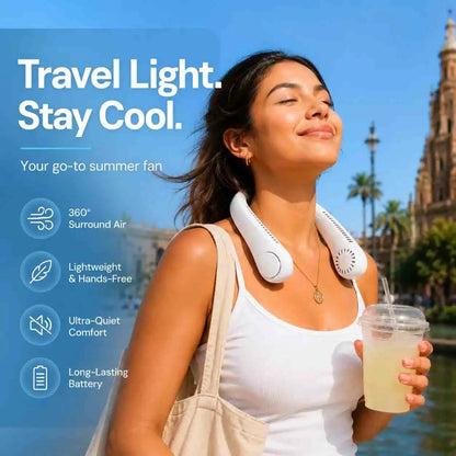 Hands-Free Neck Fan – Portable Wearable Cooling, Lightweight U-Shaped Design for Summer Travel, Outdoor Activities, Office, Commuting & Everyday Comfort