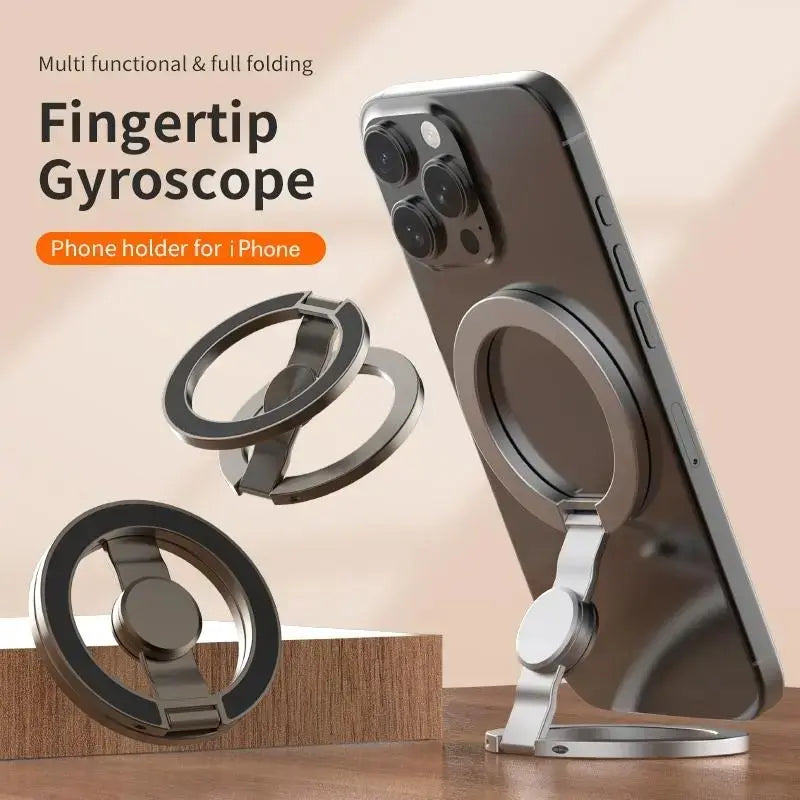 Nexmart Aluminum Magnetic Phone Grip Stand – 360° Foldable Desktop Holder, Fidget Stress Reliever, Universal for All Smartphones (Metal Ring Adapter Included)