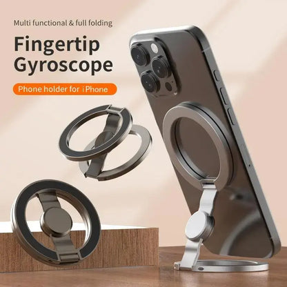 Nexmart Aluminum Magnetic Phone Grip Stand – 360° Foldable Desktop Holder, Fidget Stress Reliever, Universal for All Smartphones (Metal Ring Adapter Included)