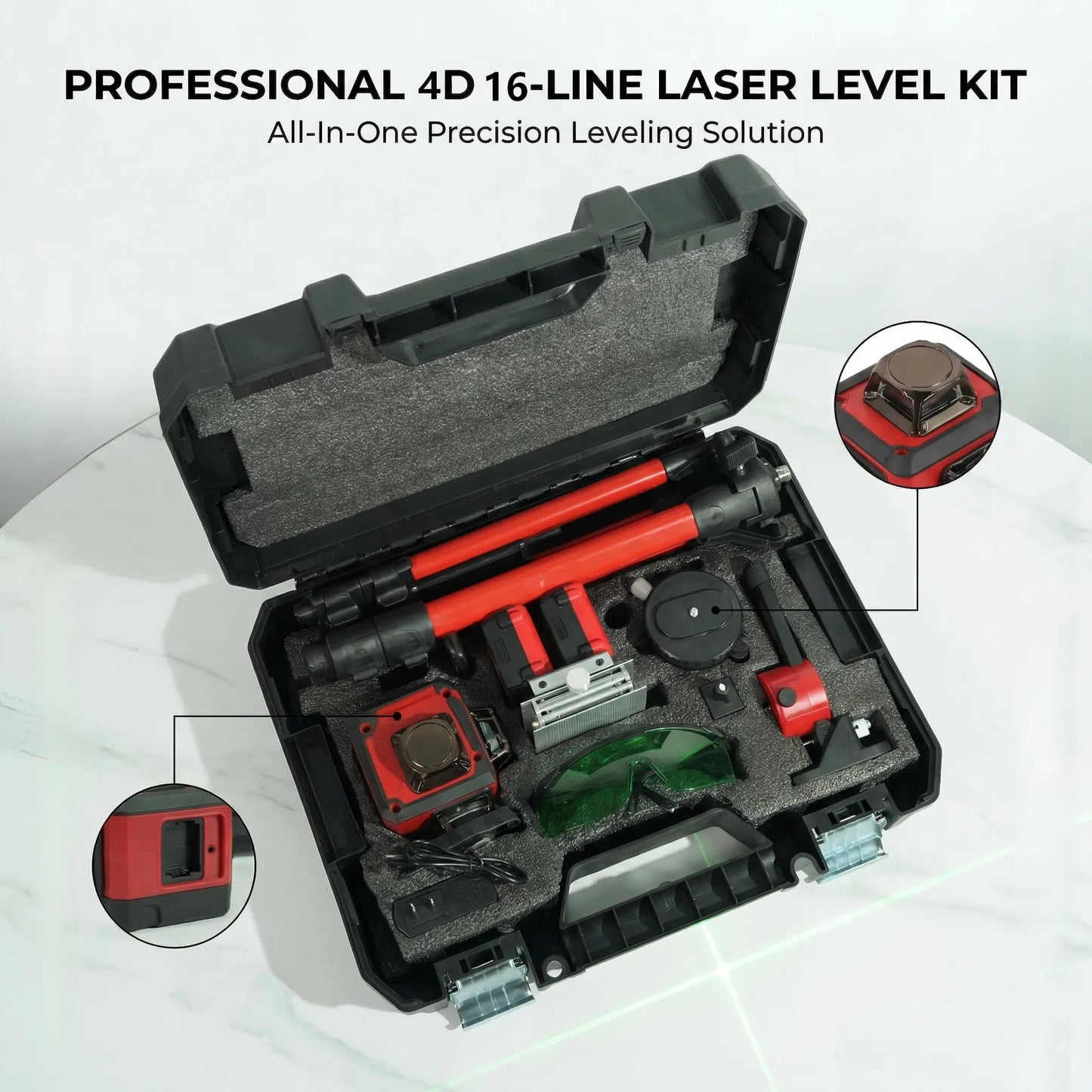 Milwaukee 4D16-Line Laser Level Kit with Dual Horizontal and Vertical 360° Laser,Gravity Pendulum Balancing System,Manual Slope Lock,Precise Measuring,Complete Mounting,Control Accessories for Tile Paving,Ceiling Installation,On-Site Building Layout Works