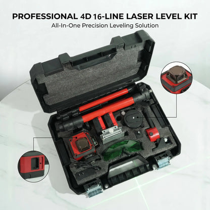 Milwaukee 4D16-Line Laser Level Kit with Dual Horizontal and Vertical 360° Laser,Gravity Pendulum Balancing System,Manual Slope Lock,Precise Measuring,Complete Mounting,Control Accessories for Tile Paving,Ceiling Installation,On-Site Building Layout Works