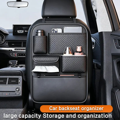 Car Backseat Organizer, Premium PVC Leather Large Capacity Storage Bag with Multi Pockets, Seat Back Protector with Cup Holder & Tissue Box Holder, Universal Car Organizer for SUV Truck Van, Must Have Car Interior Accessory