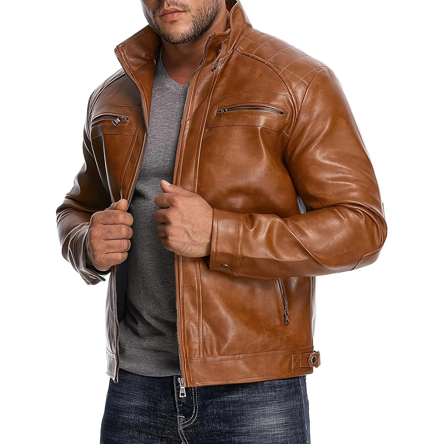 Men'S Retro Motorcycle Jacket with Zipper Pockets Non-Stretchy Fabric H-Shaped Cut for Motorcycle Riding Halloween Parties Casual Wear Spring Autumn Outerwear Durable Retro-Style Jacket