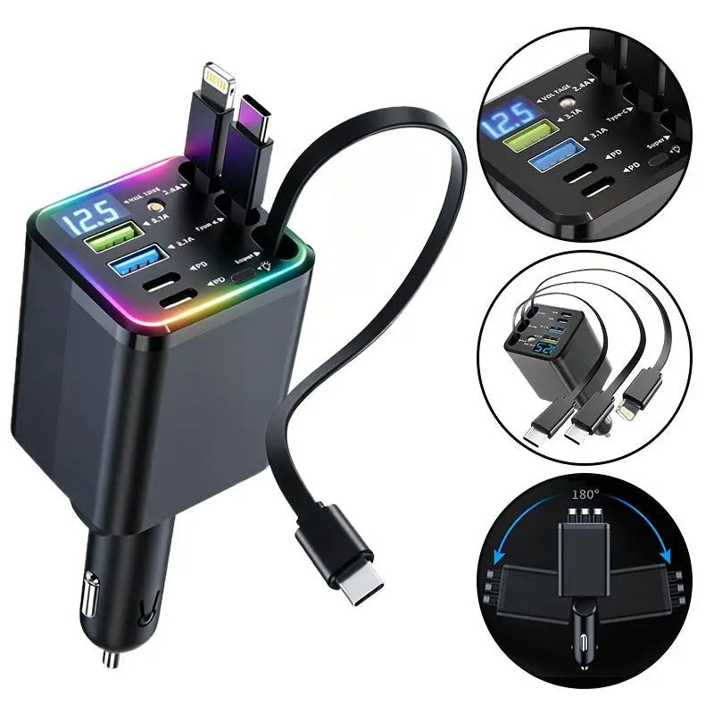 Ultimate Power Station for Phone, Pad & Laptop,Car Charger: Starry Led,1-Click Galaxy Projector,Tangle-Free Retractable Cables & Super Fast Charge,Pd20W,Usb-A 65W,All 120W Max,Power Hub