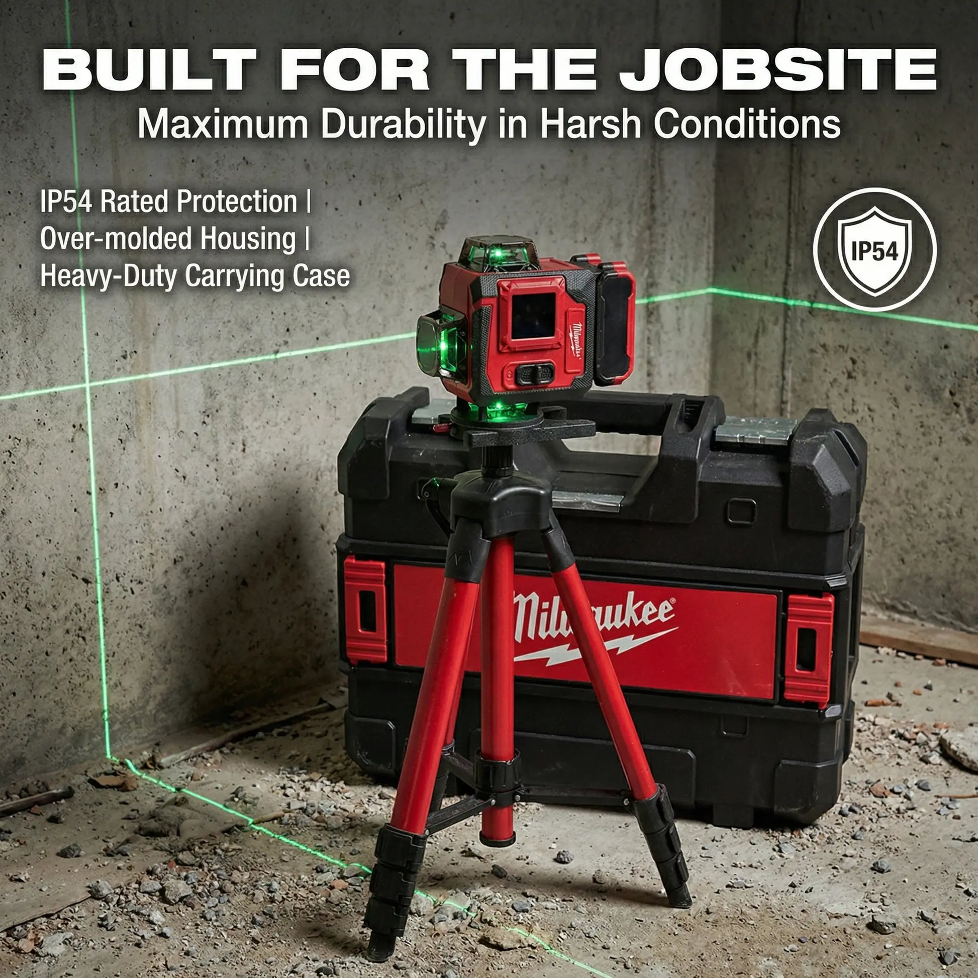Milwaukee 4D16-Line Laser Level Kit with Dual Horizontal and Vertical 360° Laser,Gravity Pendulum Balancing System,Manual Slope Lock,Precise Measuring,Complete Mounting,Control Accessories for Tile Paving,Ceiling Installation,On-Site Building Layout Works
