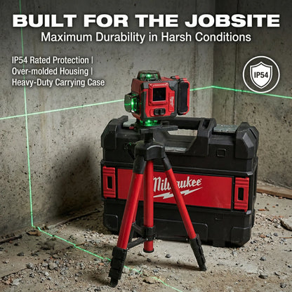 Milwaukee 4D16-Line Laser Level Kit with Dual Horizontal and Vertical 360° Laser,Gravity Pendulum Balancing System,Manual Slope Lock,Precise Measuring,Complete Mounting,Control Accessories for Tile Paving,Ceiling Installation,On-Site Building Layout Works