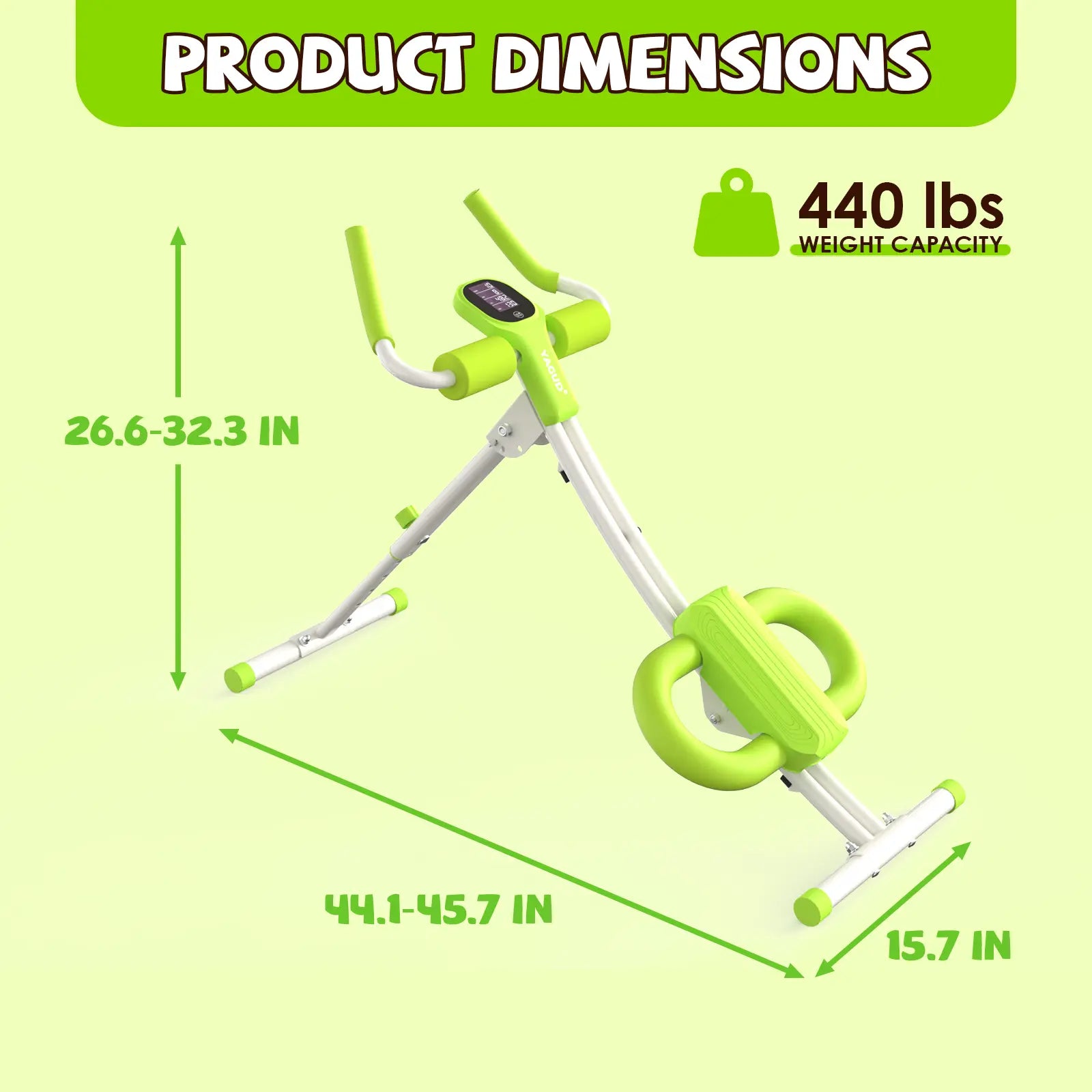 Adjustable Ab Workout Machine with LCD Display, Foldable Core Trainer, 440 Lbs Capacity Home Gym Equipment for Abs, Arms & Legs Training for Women