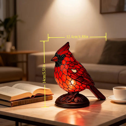 Red Cardinal Resin Night Light Lamp – Stained Glass Style Bird Table Lamp for Bedside, Windowsill, and Bookshelf Decor, Perfect Christmas, Thanksgiving, and Birthday Gift