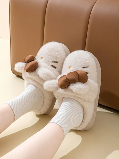 Women'S Winter Indoor Cotton Slippers, Cartoon Cat Design, Thick Sole Cute Two-Way Plush Slipper, Warm Indoor Footwear, Cozy Home Footwear for Women, EVA Slippers, Fluffy House Slippers