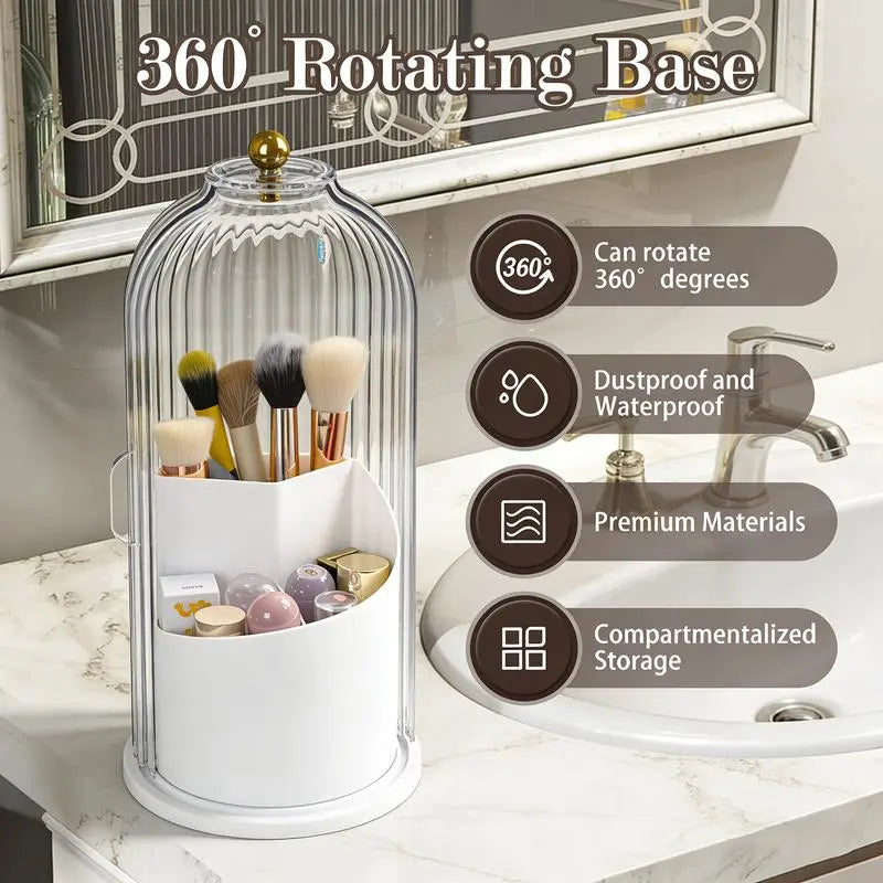 Elegant Toothbrush Holder with Transparent Door Lid 360 Rotating Clear Organizer for Vanity Bathroom Desktop Countertop Storage 1 Count Summerwins,Summerwins