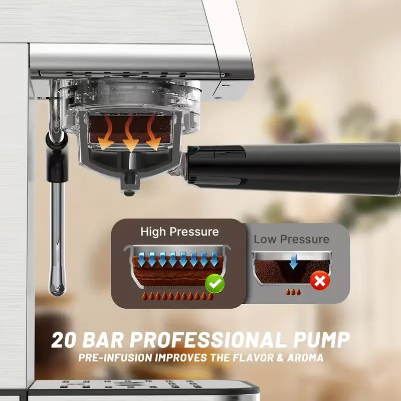 20 Bar Espresso Machine for Home, Semi-Automatic Coffee Maker with Milk Frother Steam Wand, 1450W Motor, 34Oz Water Tank for Latte, Cappuccino, Iced Coffee & Summervibes