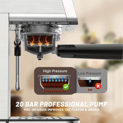 20 Bar Espresso Machine for Home, Semi-Automatic Coffee Maker with Milk Frother Steam Wand, 1450W Motor, 34Oz Water Tank for Latte, Cappuccino, Iced Coffee & Summervibes