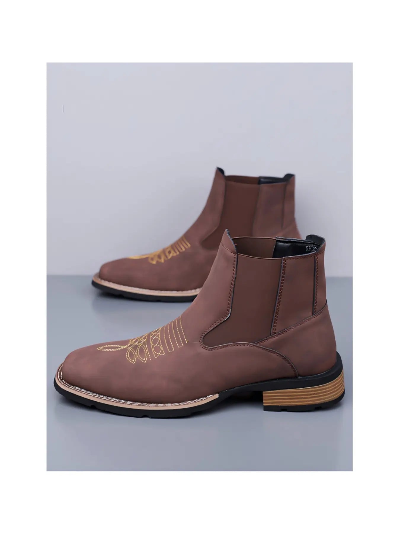 Men Square Chelsea Boots PU Fashion Classic Embroidery Retro Comfortable Western Ankle Cowboy Boots Elegant Boots Casual Boots Western Style Boots Western Inspired Boots Embroidered Boots