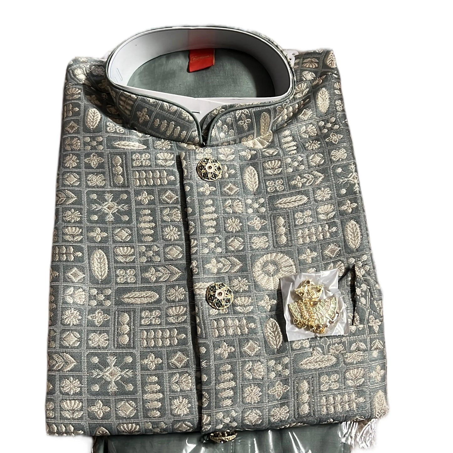 Mens Jacket Kurta with Brooch Pin