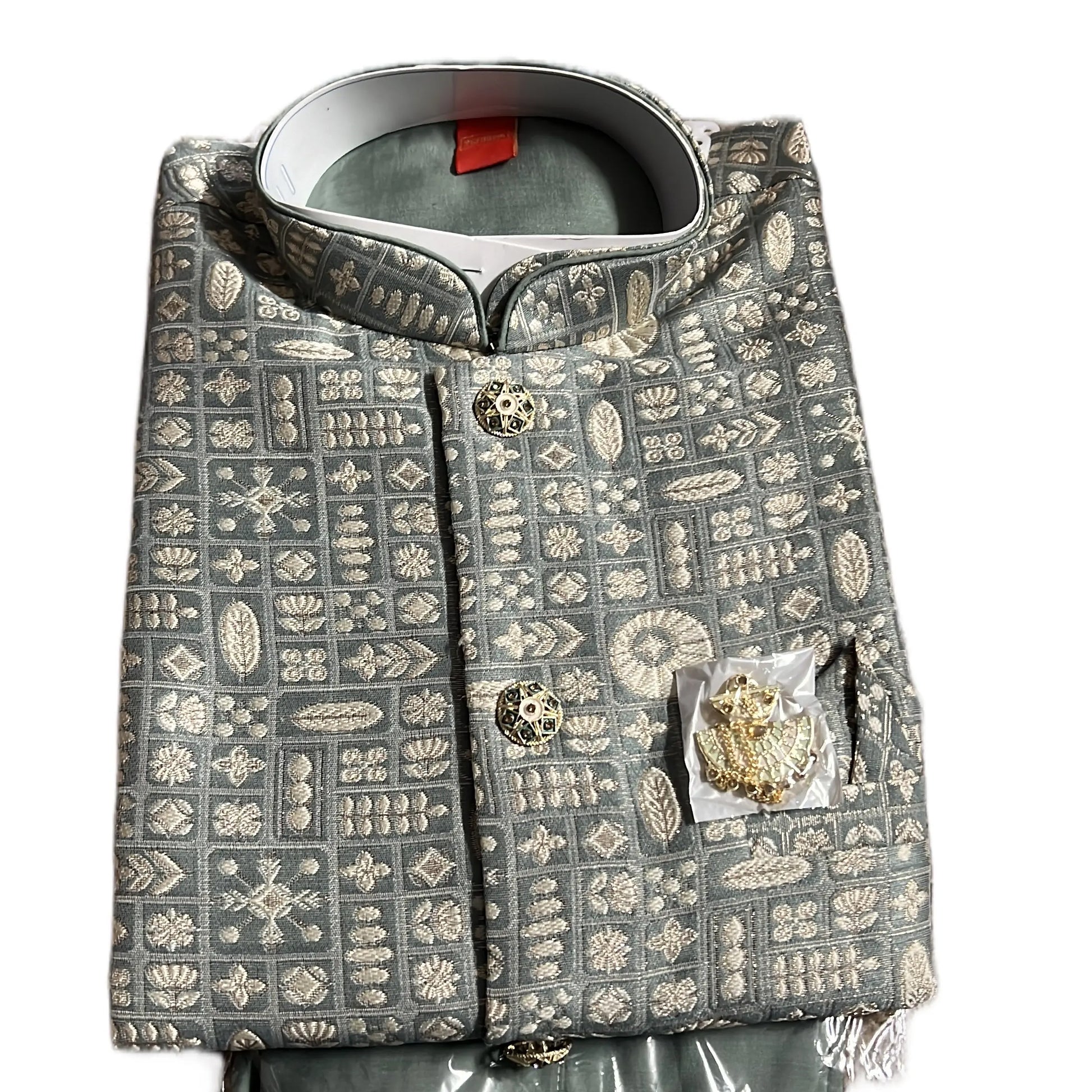 Mens Jacket Kurta with Brooch Pin