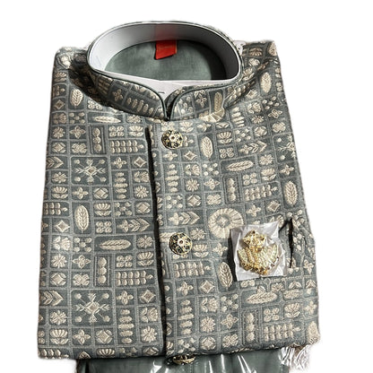 Mens Jacket Kurta with Brooch Pin