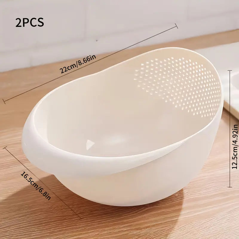 2 Pack White Rice Washing Colander with Handle Creative Plastic Strainer Multifunctional Kitchen Tool Large Capacity Streamlined Design Fast Drainage Storage for Rice Vegetables