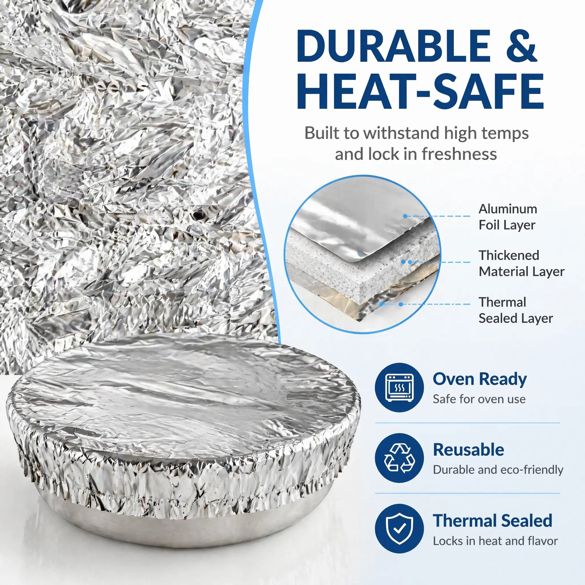 Thickened Aluminum Foil Food Warmer Cover, Reusable Thermal Insulation Cookware Cover for Kitchen Dining Table, Heat-Retaining, Freshness-Preserving, Dustproof, Fits All Bowls, Plates & Containers