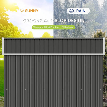 Aoxun Galvanized Steel Outdoor Storage Shed, 10'×8' Gable Roof Metal Tool Shed with Lockable Double Doors, Black for Backyard, Patio,Campingessentials,Outdoorfurnitureset,Campinggear Durable Garden Shed