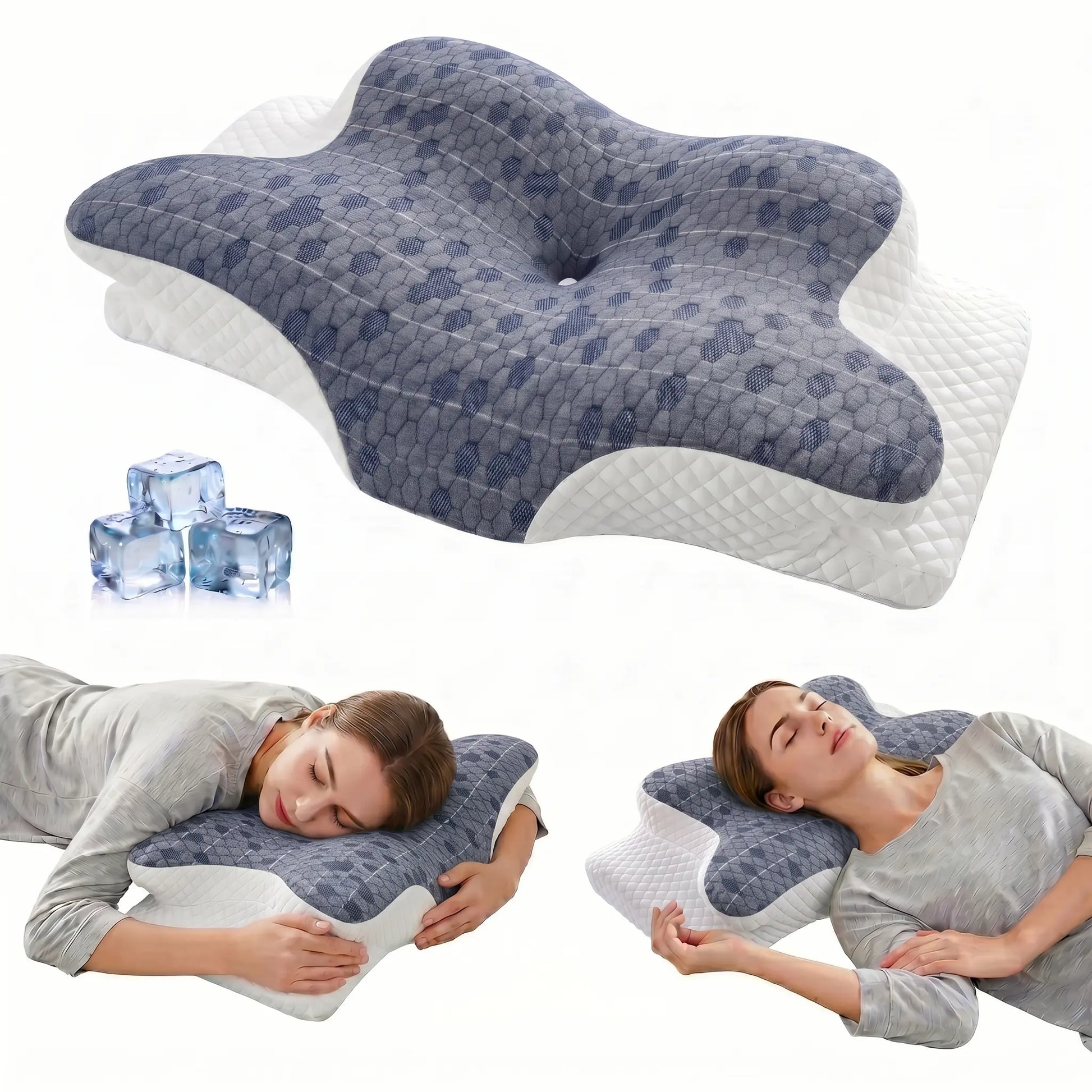 Cooling Slow-Rebound Memory Foam Cervical Neck Standard Pillow - 9-Hole Ventilation, Cotton Washable Cover, Ergonomic Adjustable Fit, Spinal Alignment, Sleeping Pain Relief for Side & Back Sleepers, Machine Washable, Breathable (Pillows for Sleeping)