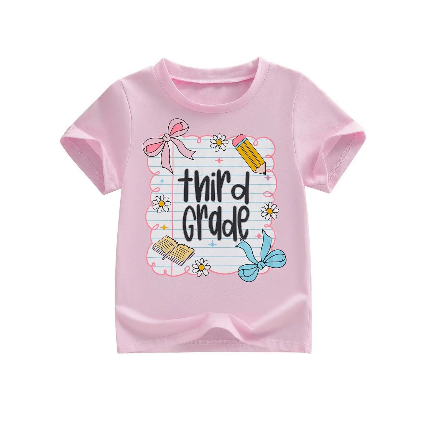 Toddler Baby Little Girl Back to School T Shirts Short Sleeve Grade Print Casual Summer Tops 4-11 Years