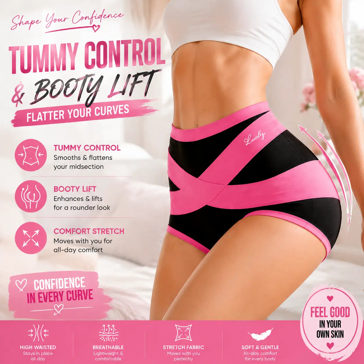 4 Packs Comfortable Women'S High Waisted Panties, Full Coverage Compression High-Cut Briefs for Daily Wear