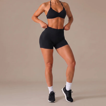 Quick-Dry Breathable Yoga Set – Buttery Soft Second-Skin Fabric, Back-Revealing Bra & Booty-Lifting Shorts for Workout & Casual Wear